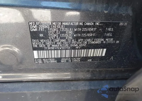 2020 Toyota Rav4 Le z USA, uszkodzony, nr VIN 2T3H1RFV1LW103158